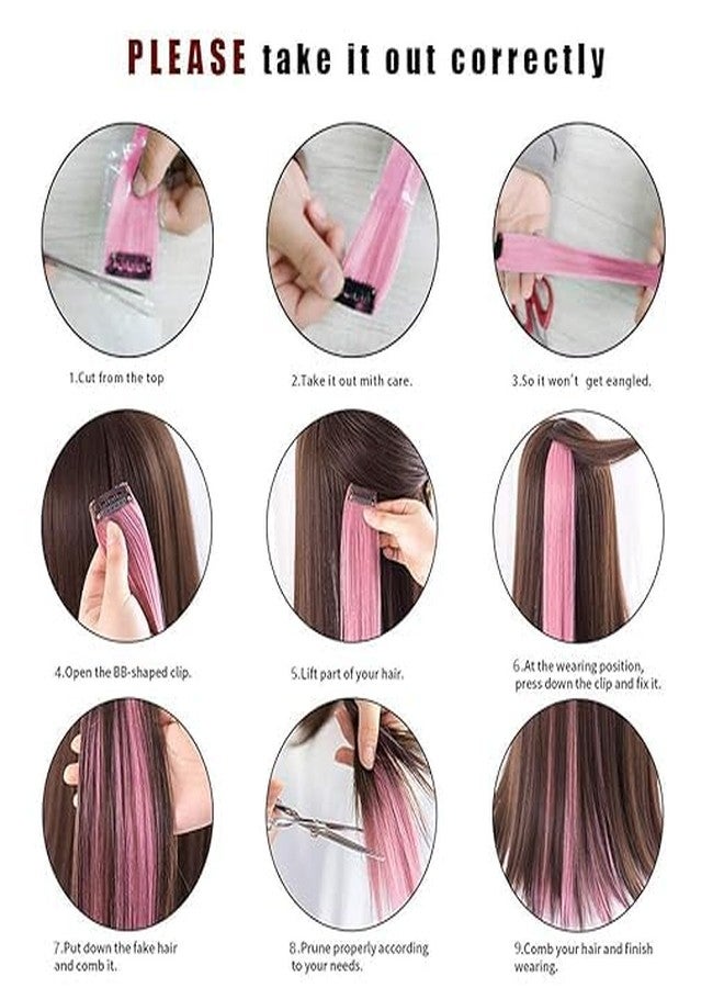 ZEPOLI 20 Inches Hair Extension In Multicolour Long And Straight Highlights, Colorful Hair Accessories For Girls Dress Up, Party, Festival, Gift [10 Pieces] - Image 5
