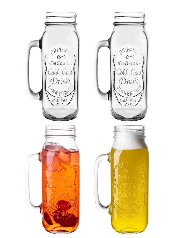 QWEZXO 24 OZ Mason Jar Drinking Glasses for Party Beverages Materials and Jars with Comfortable Handle Easy to Clean in the Dishwasher 4Pack - Image 1