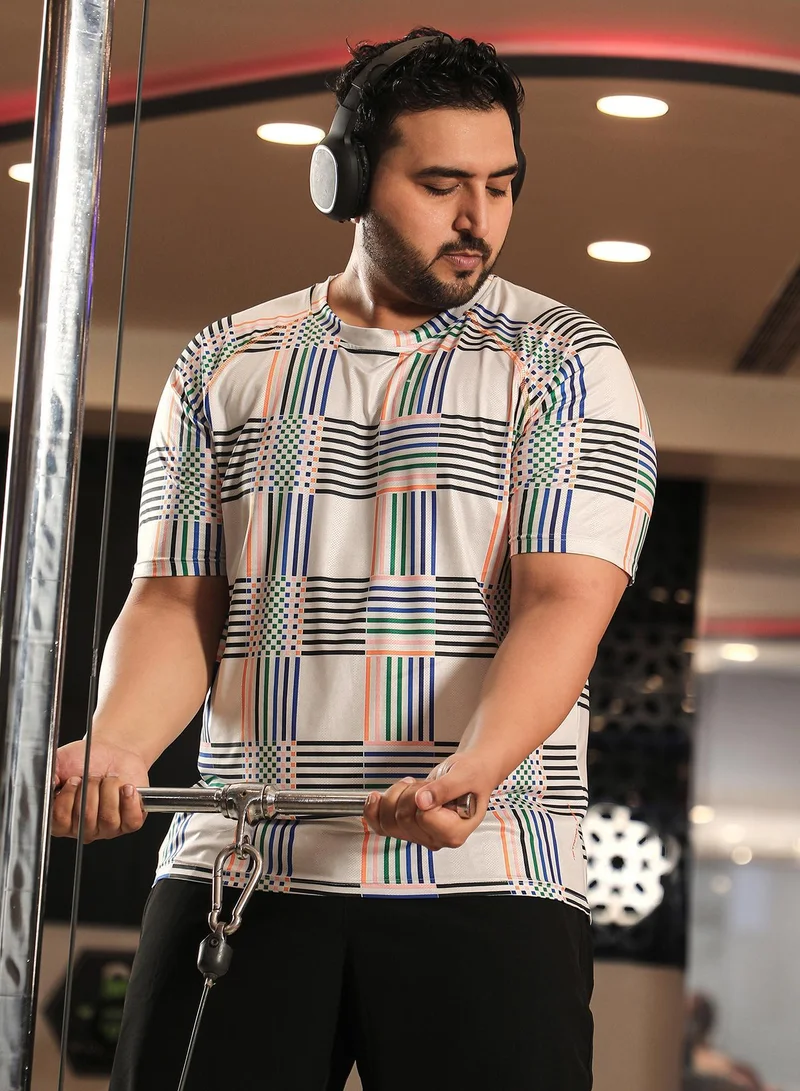 انستافاب بلس تي شيرت رياضي بخطوط بيضاء عاجية للرجال