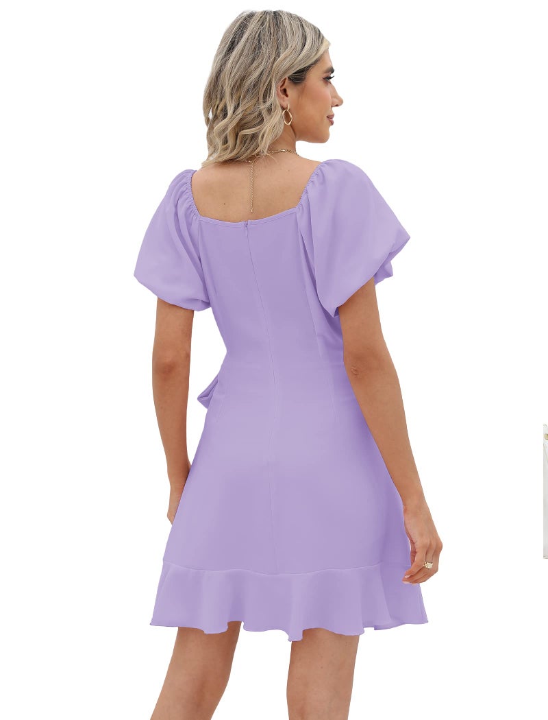 Sampeel Chiffon Dresses for Women Puff Sleeve Casual Summer Spring Outfits Vacation 2023 XL Light Purple - Image 4