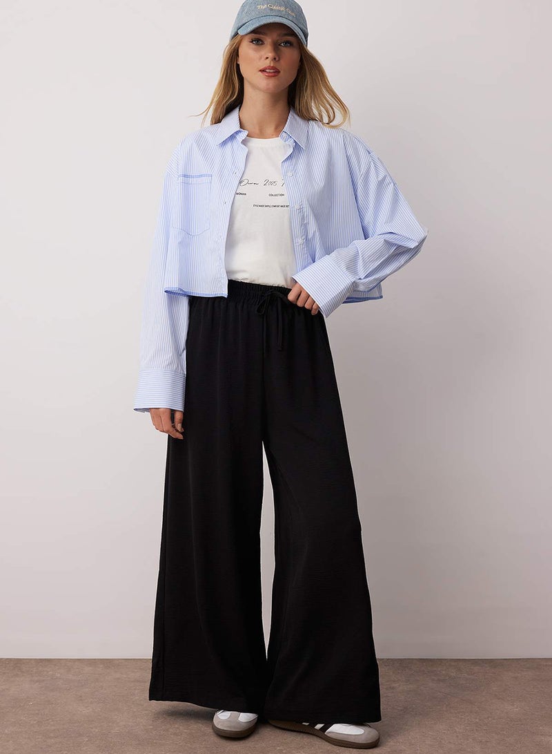 trendyol Black Wide Leg Woven Trousers TCTSS22PL0240 - Image 1