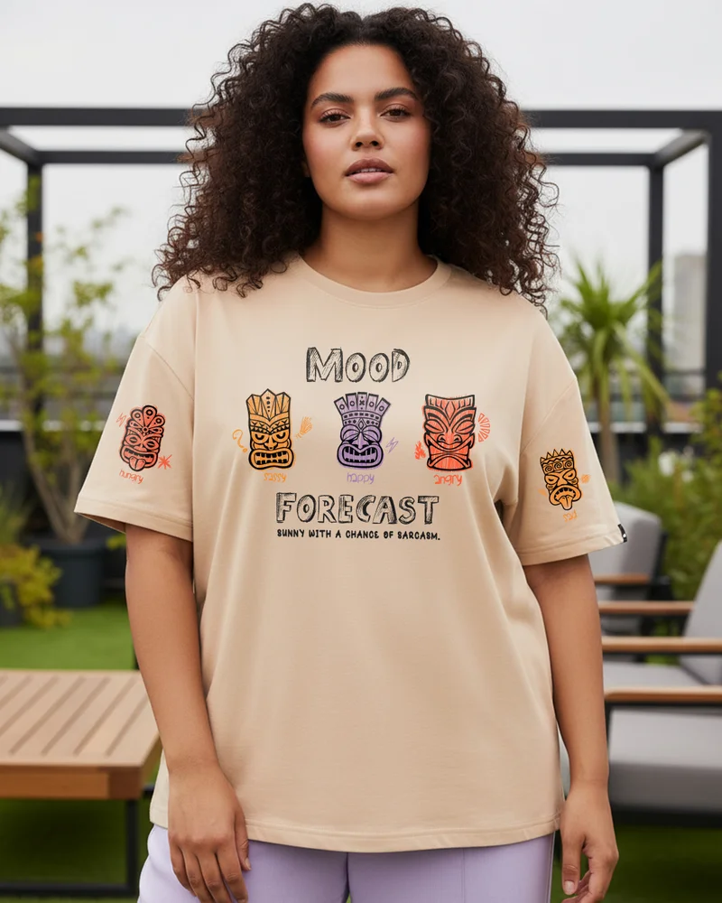 بيواكوف Women's Ginger Root Brown Mood Forecast Graphic Printed Oversized Plus Size T-shirt