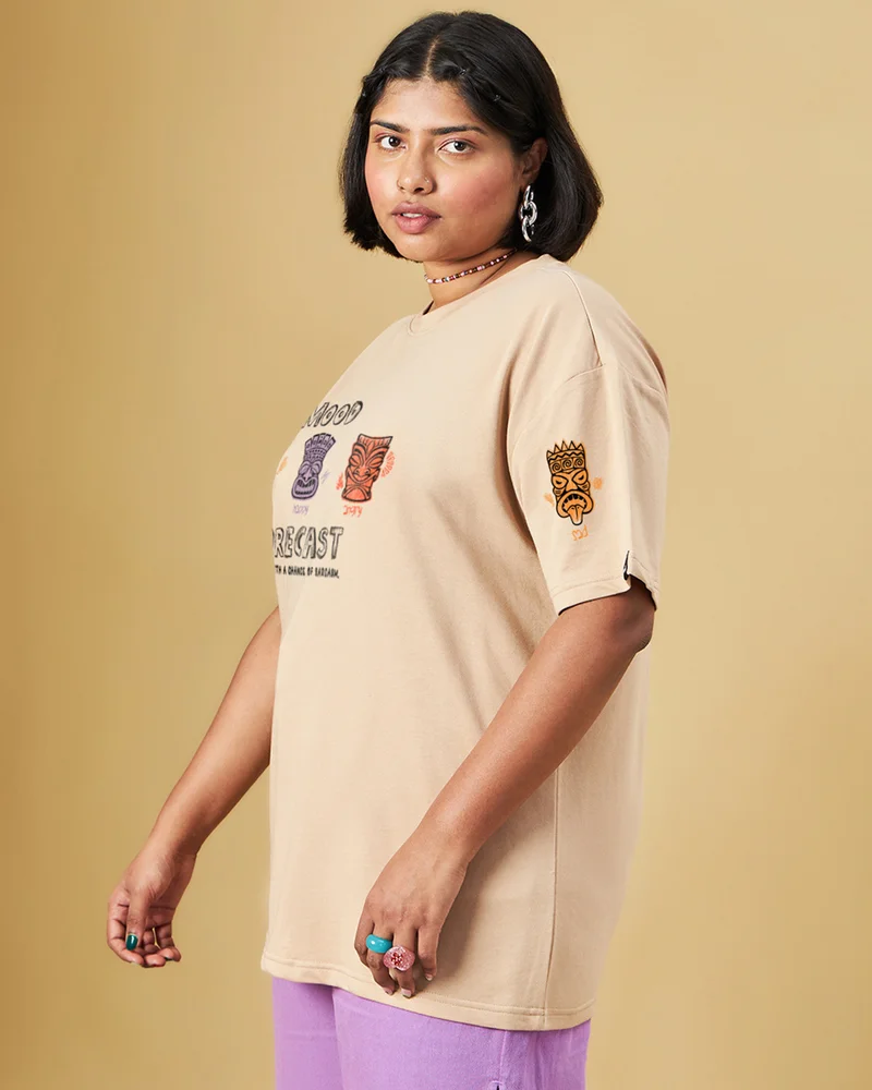 بيواكوف Women's Ginger Root Brown Mood Forecast Graphic Printed Oversized Plus Size T-shirt