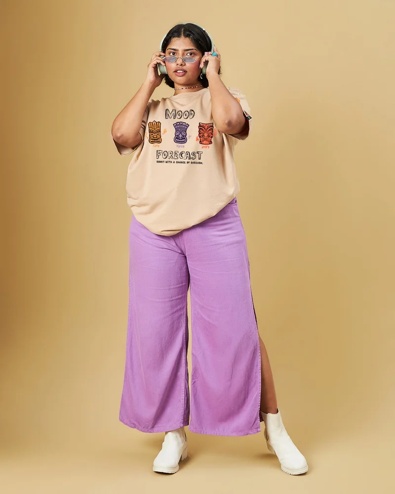 بيواكوف Women's Ginger Root Brown Mood Forecast Graphic Printed Oversized Plus Size T-shirt