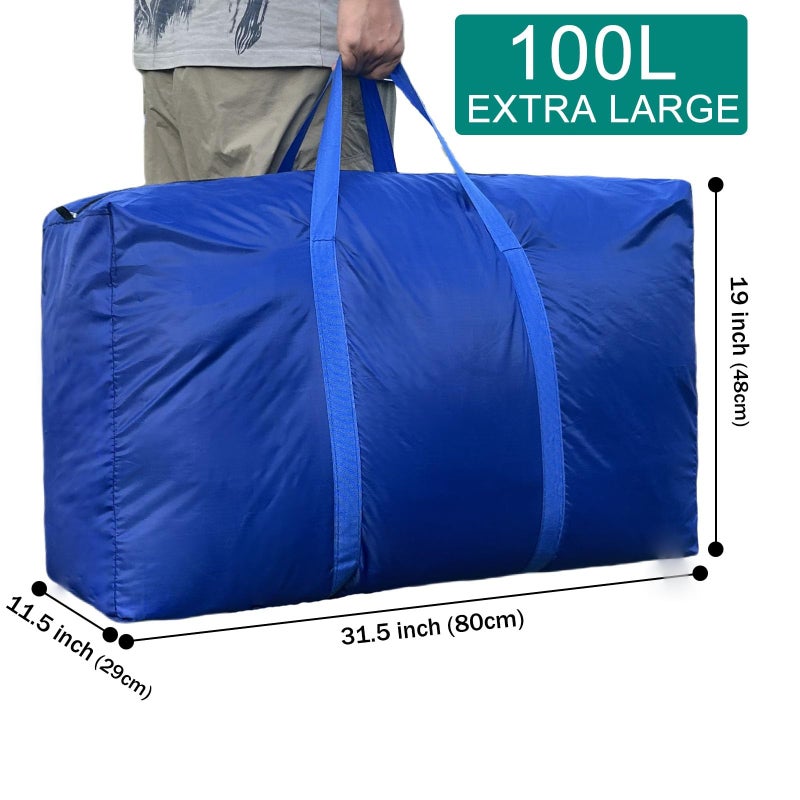 Peyorom 100L Extra Large Storage Bags, Big Moving Bags with Strong Zippers & Carrying Handles, Packing Bags for Moving, Storage, Travel and Camping, Storage Totes For Space Saving (Blue, 2 Pack) - Image 2