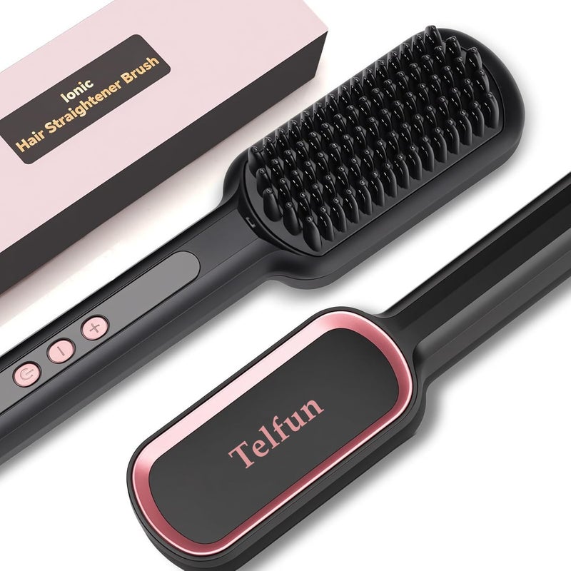 Telfun Hair Straightener Brush - Ionic Hair Straightening Brush with 13 Temps LCD Display 45s Fast Heating 60mins Auto-Off Anti-Scald Ceramic Hair Straightener Comb for Home Salon - Image 1