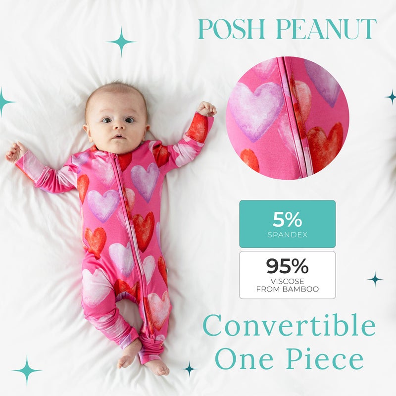 Posh Peanut Convertible Baby Sleepers - Girls Footless Baby Pajamas with 2 Way Zipper for Easy Diaper Changes - Posh Valentine, 0-3 Months - Image 2