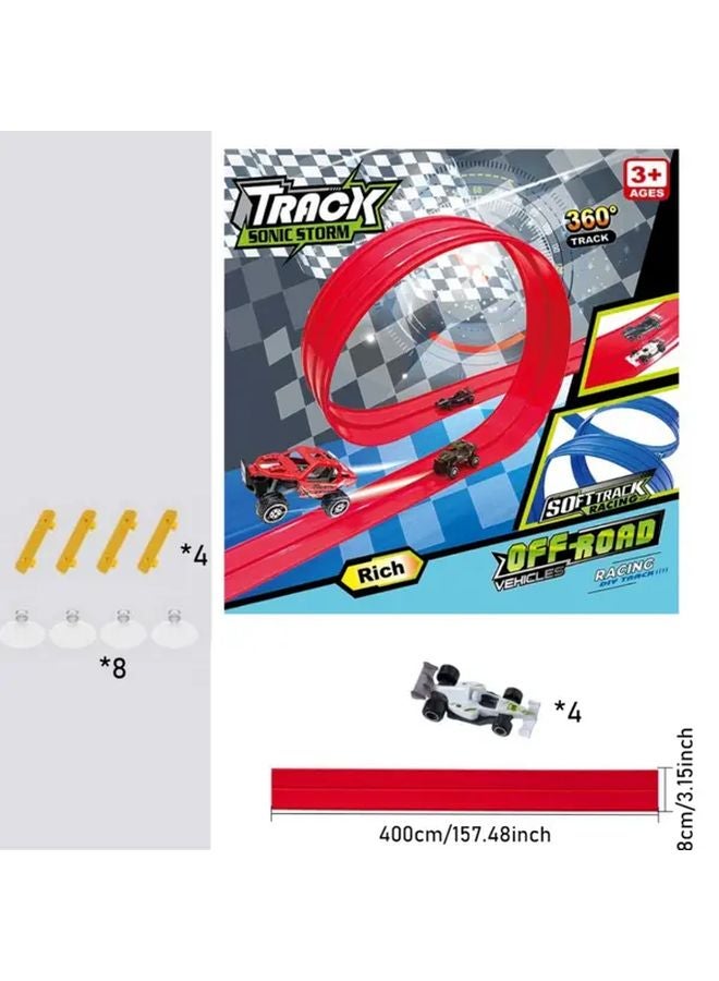 Red Gravity Inertia Car Racing Track Toy Set With Four Cars For Boys - Image 1