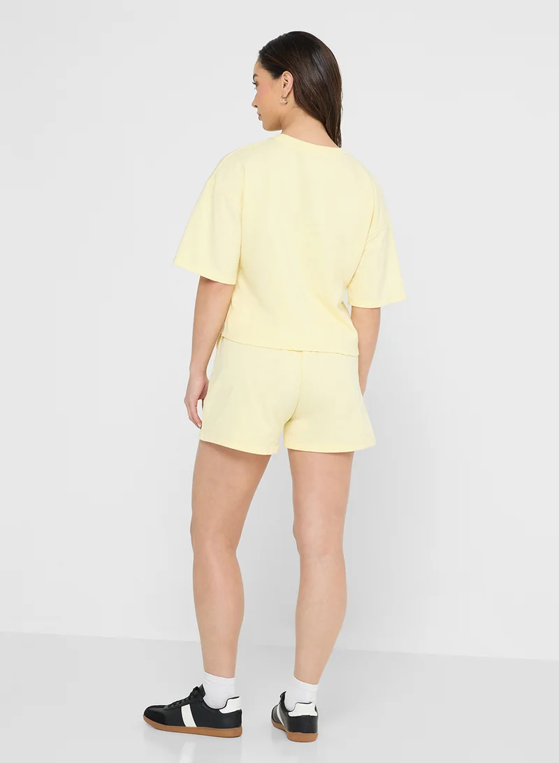 Ginger Basics Cotton Blend Oversize T-shirt &amp; Sweatshort Set