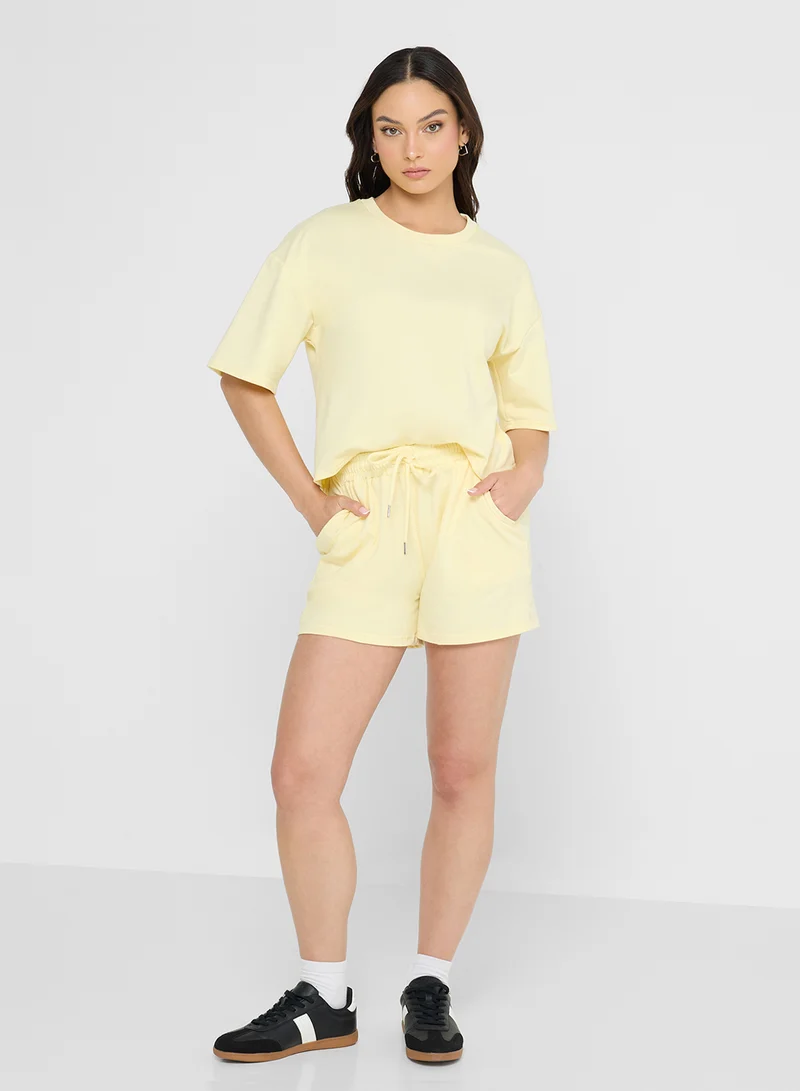Ginger Basics Cotton Blend Oversize T-shirt &amp; Sweatshort Set