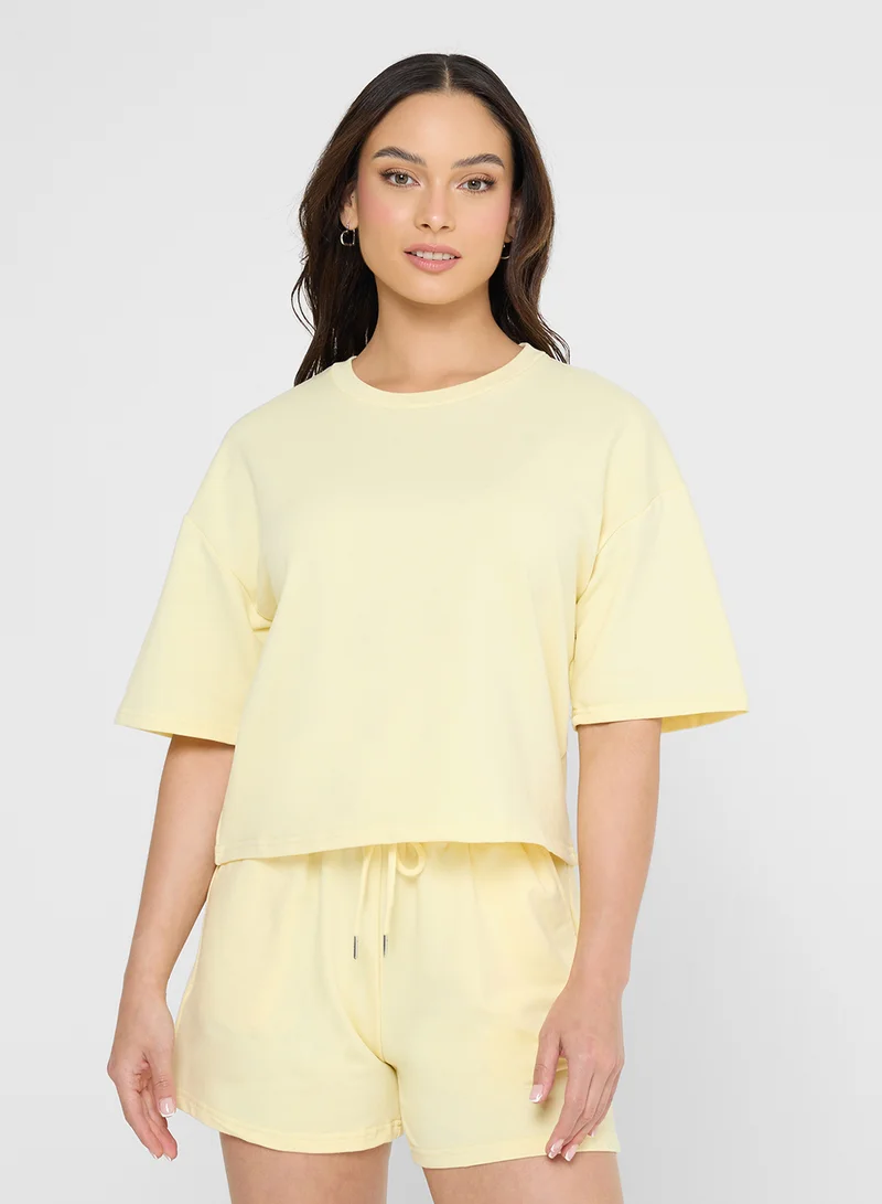 Ginger Basics Cotton Blend Oversize T-shirt &amp; Sweatshort Set
