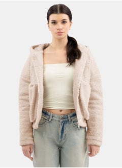 Hooded sheerling fleece jacket