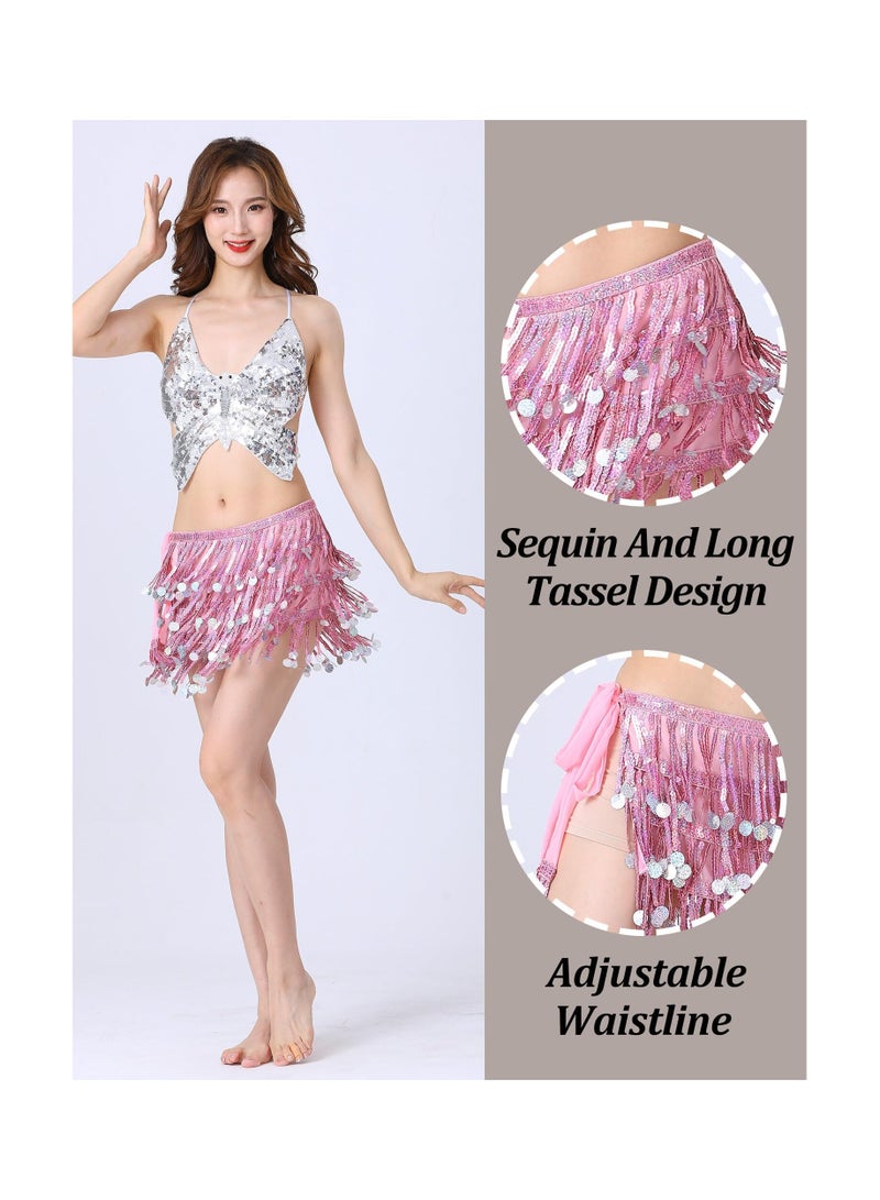 Womens Belly Dance Hip Scarf Tassel Skirt Fringe Wrap Rave Sequin for Costume Zumba Yoga Class Performance - Image 2