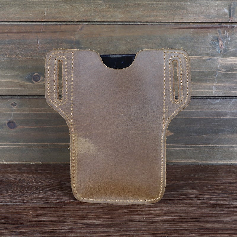 Men'S Waist Bag Genuine Leather Mobile Phone Bag Top Layer Cowhide Outdoor Sports Site Work Tactical Pants Crazy Horse Leather Waist Bag - Image 3