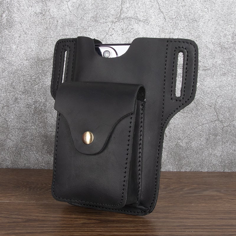 Men'S Waist Bag Genuine Leather Mobile Phone Bag Top Layer Cowhide Outdoor Sports Site Work Tactical Pants Crazy Horse Leather Waist Bag - Image 4