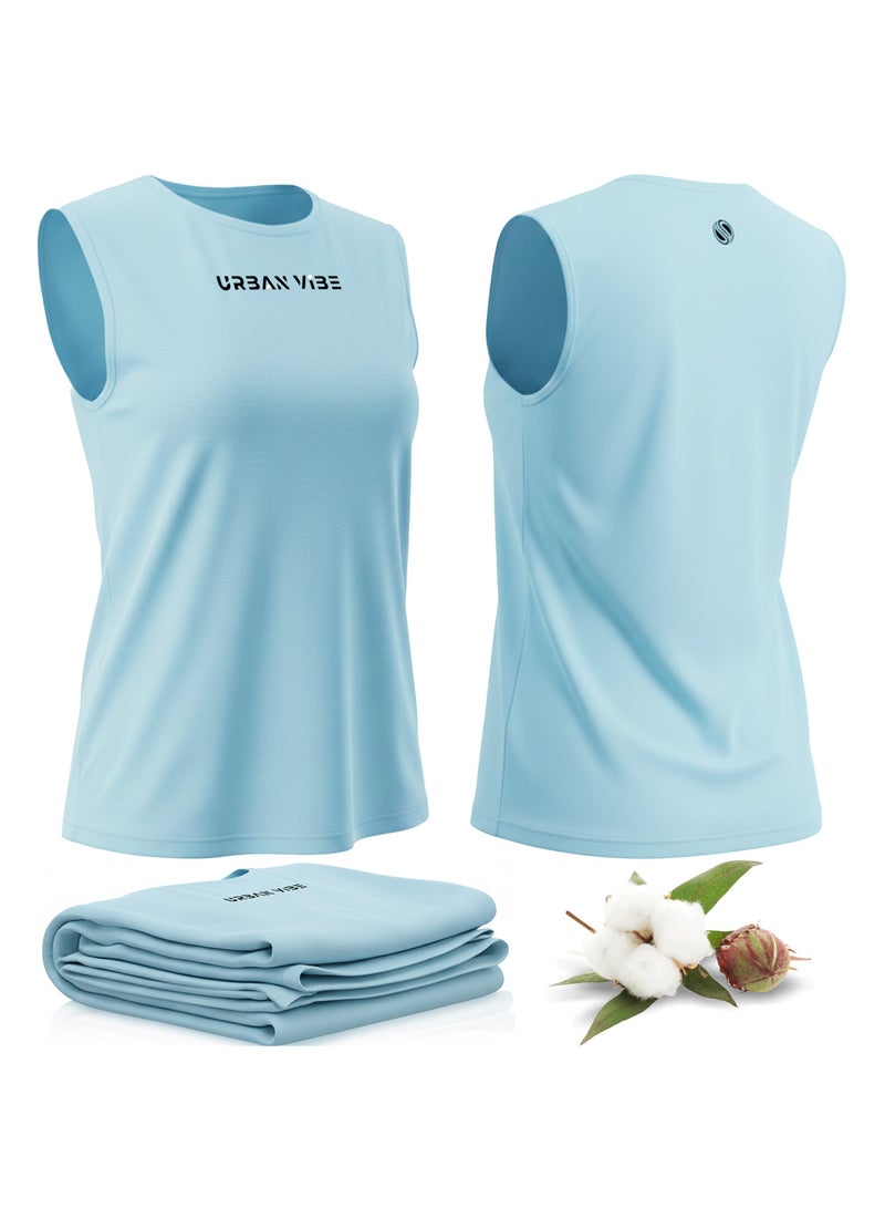 Selecta Now Ladies Sleeveless Cotton Sky Blue T-Shirt Breathable Tank Top Soft Stretchable Women’s T Shirt Ideal for Hot Climate - Image 1