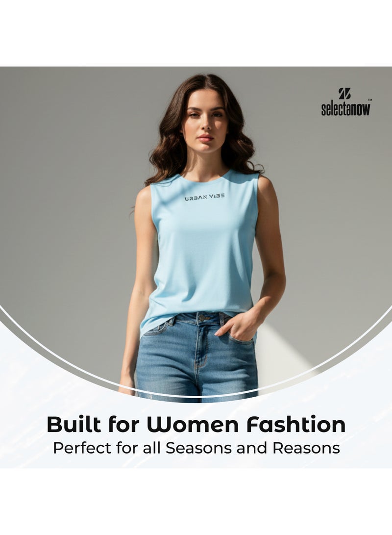 Selecta Now Ladies Sleeveless Cotton Sky Blue T-Shirt Breathable Tank Top Soft Stretchable Women’s T Shirt Ideal for Hot Climate - Image 3