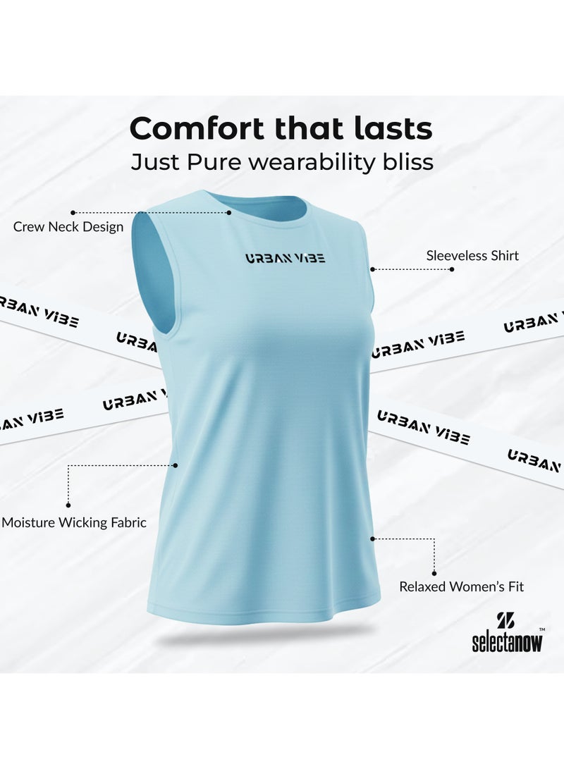 Selecta Now Ladies Sleeveless Cotton Sky Blue T-Shirt Breathable Tank Top Soft Stretchable Women’s T Shirt Ideal for Hot Climate - Image 4