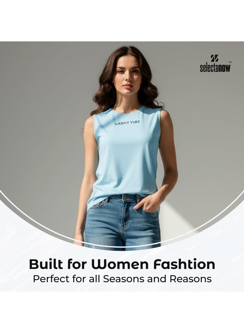 Selecta Now Ladies Sleeveless Cotton Sky Blue T-Shirt Breathable Tank Top Soft Stretchable Women’s T Shirt Ideal for Hot Climate - Image 1