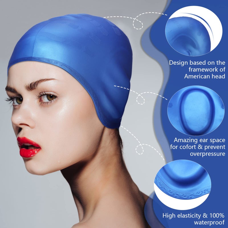 Janmercy 4 Pack Silicone Swimming Cap with 3D Ear Protection Cap Waterproof Bathing Solid Swimming Cap Swimming Unisex Bathing Swimming Hat for Kids Women Men Adults Child Youth Teen Long Hair, 4 Colors - Image 3