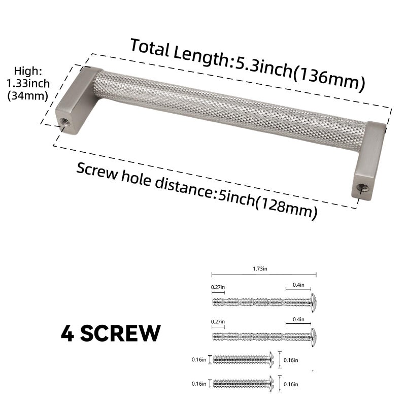BUKOBYHE 10 Pack 5 Inch Brushed Satin Nickel Kitchen Cabinet Handles Knurled Cabinet Pulls Drawer Pulls Kitchen Hardware - Image 2