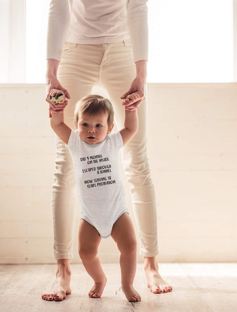 CBTwear Did 9 Month, Escaped Through a Tunnel, Serving 18 Years Baby Bodysuit Unisex Comfy Humor (6 Months, Heather Grey) - Image 3