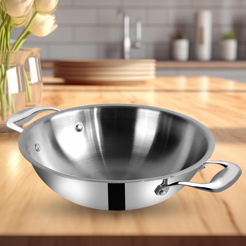 FLIXBLOOM FLIXBLOOM Chef TriPlus Stainless Steel Kitchen Cookware Triply Kadai Induction Base Kadhai Gas Stovetop Friendly Utensil 25 Litre  - Image 1