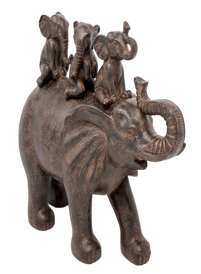 Nature's Mark 8" H 3 Baby Elephants Riding an Elephant Resin Statue Figurine Home Decorative Accent Decor (Brown) - Image 3