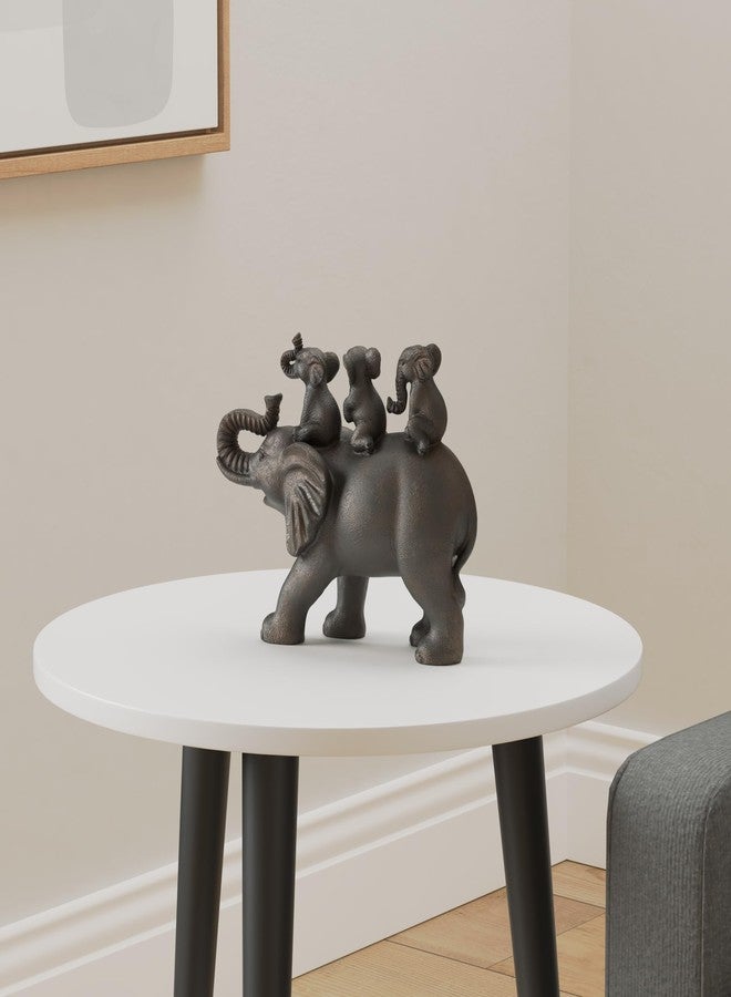 Nature's Mark 8" H 3 Baby Elephants Riding an Elephant Resin Statue Figurine Home Decorative Accent Decor (Brown) - Image 2