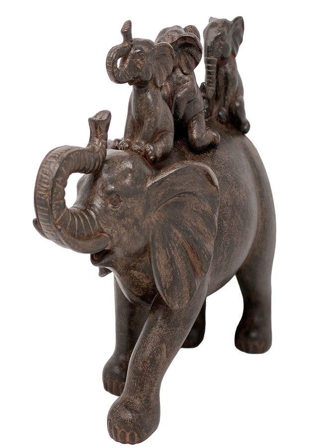 Nature's Mark 8" H 3 Baby Elephants Riding an Elephant Resin Statue Figurine Home Decorative Accent Decor (Brown) - Image 4
