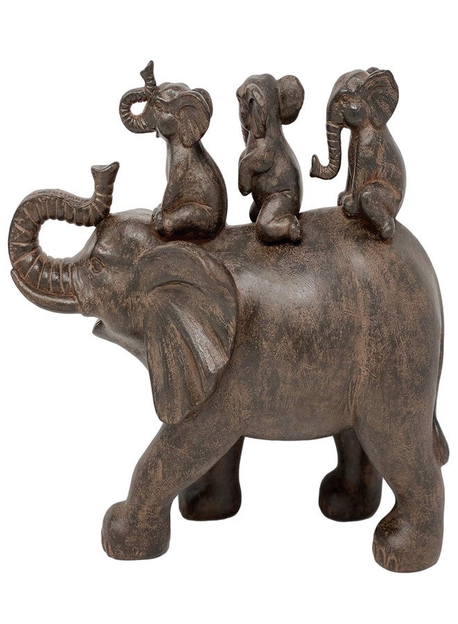 Nature's Mark 8" H 3 Baby Elephants Riding an Elephant Resin Statue Figurine Home Decorative Accent Decor (Brown) - Image 5