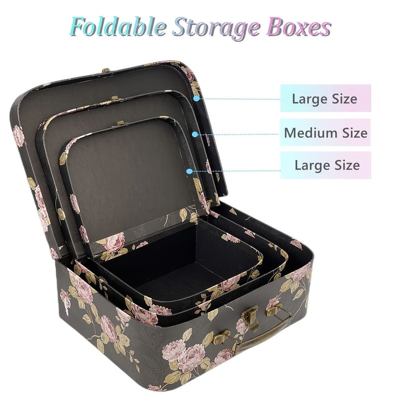 3 Piece White Retro Suitcase Gift Box Set Mini Luggage Shape Storage Box With Lid For Souvenirs Small Trinkets Light Luxury Gift Combo For Valentine Day Mother Day Birthday Parties Party Favors Multiple Floral Print Options Available - Image 3