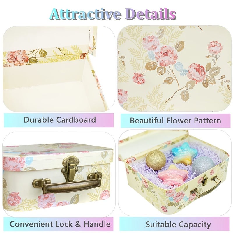 3 Piece White Retro Suitcase Gift Box Set Mini Luggage Shape Storage Box With Lid For Souvenirs Small Trinkets Light Luxury Gift Combo For Valentine Day Mother Day Birthday Parties Party Favors Multiple Floral Print Options Available - Image 4