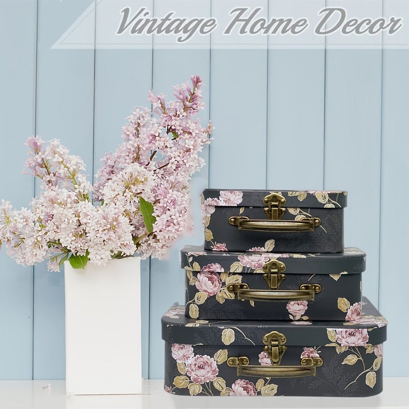 3 Piece White Retro Suitcase Gift Box Set Mini Luggage Shape Storage Box With Lid For Souvenirs Small Trinkets Light Luxury Gift Combo For Valentine Day Mother Day Birthday Parties Party Favors Multiple Floral Print Options Available - Image 2
