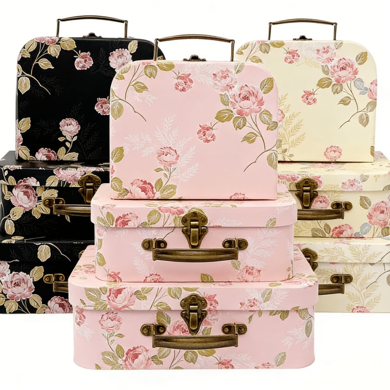 3 Piece White Retro Suitcase Gift Box Set Mini Luggage Shape Storage Box With Lid For Souvenirs Small Trinkets Light Luxury Gift Combo For Valentine Day Mother Day Birthday Parties Party Favors Multiple Floral Print Options Available - Image 5