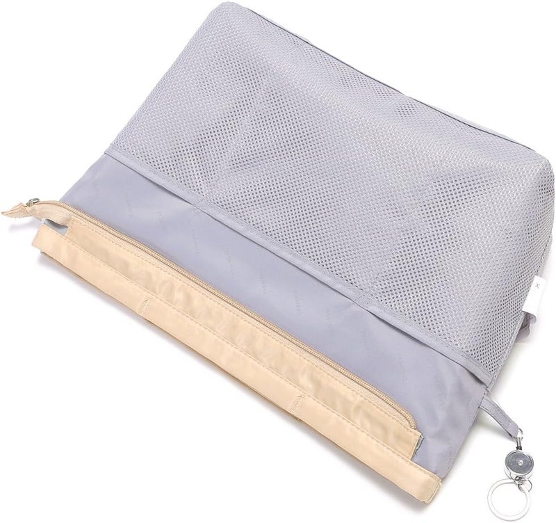 in . Purse Organizer Insert with zipper Nylon fabric for women Handbags & Totebag beige Size: Medium: 15.7"(Top)/12.2"(Bottom) L × 4.7" W × 8.3" H - Image 5