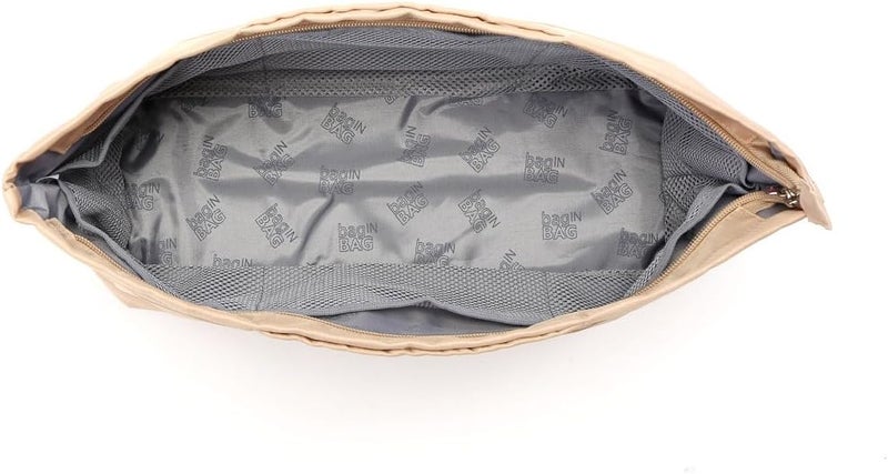 in . Purse Organizer Insert with zipper Nylon fabric for women Handbags & Totebag beige Size: Medium: 15.7"(Top)/12.2"(Bottom) L × 4.7" W × 8.3" H - Image 4