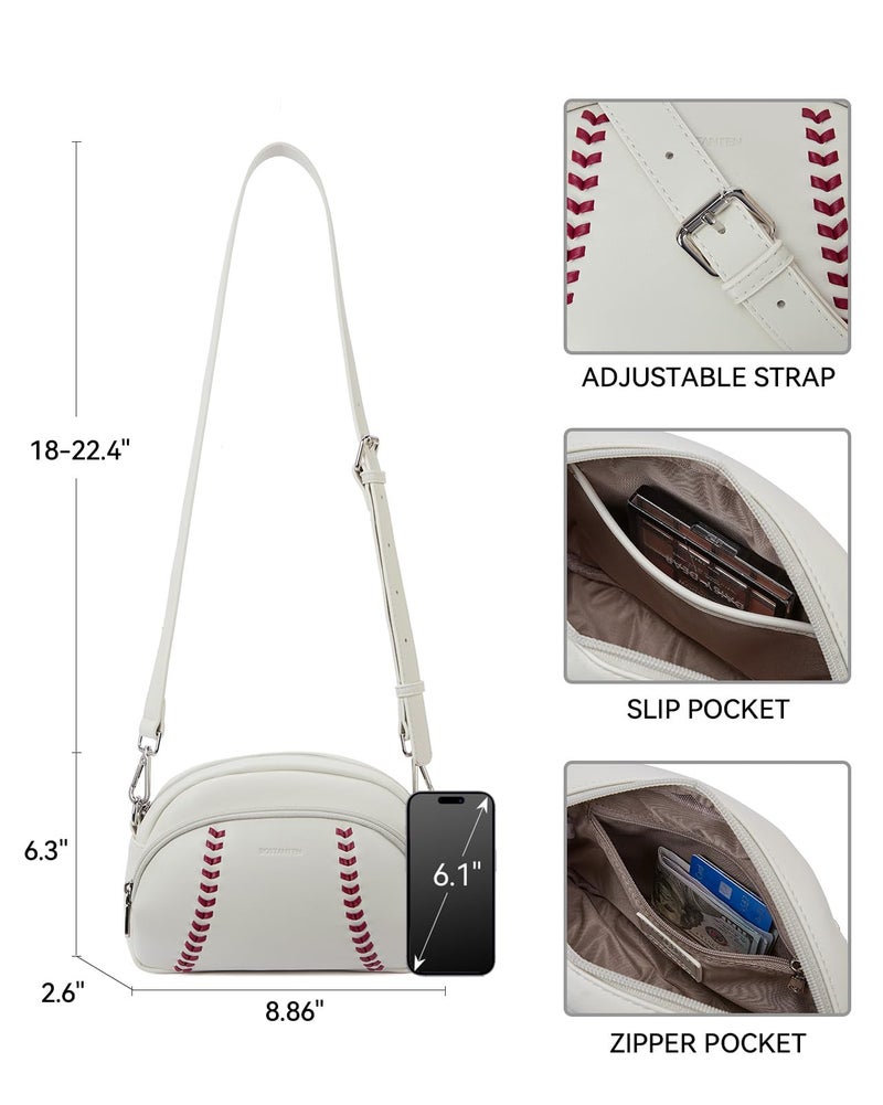 BOSTANTEN Baseball Crossbody Purses for Sport Mom Small Shoulder Bag Vegan Leather Women Handbags for Events - Image 5