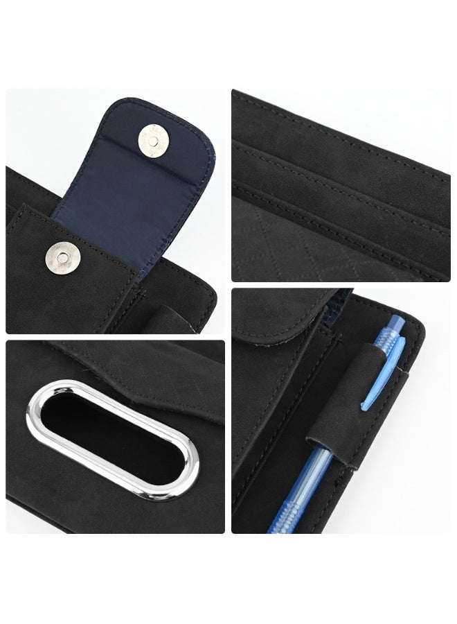 منظم فاخر لواقي شمس السيارة، حقيبة تخزين متعددة الاستخدامات من جلد الغنم مع حامل نظارات، وجيوب للفواتير والبطاقات والمناديل، تصميم واسع السعة ومنظم، سهل التركيب (أسود) - Image 3