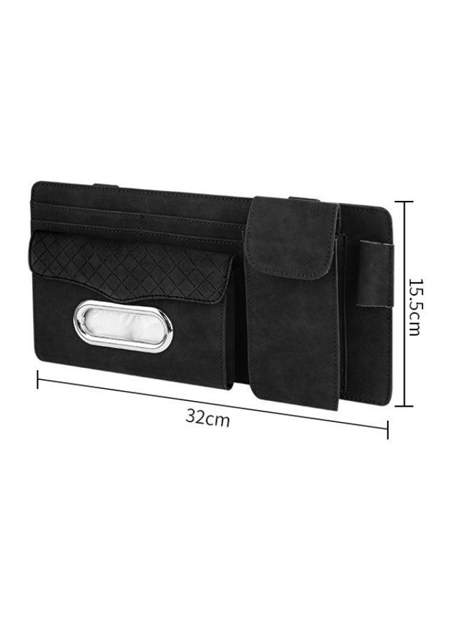 منظم فاخر لواقي شمس السيارة، حقيبة تخزين متعددة الاستخدامات من جلد الغنم مع حامل نظارات، وجيوب للفواتير والبطاقات والمناديل، تصميم واسع السعة ومنظم، سهل التركيب (أسود) - Image 5