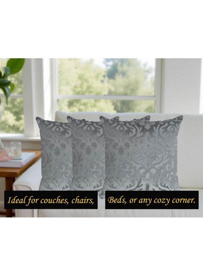 STARNSTYLE غطاء وسادة زخرفي من ستارنستايل مخمل 24x24 بوصة - مجموعة من 3، أغطية وسائد مربعة ناعمة من داماسك للكنبة، غرفة المعيشة أو ديكور المنزل - 60x60 سم رمادي - Image 3