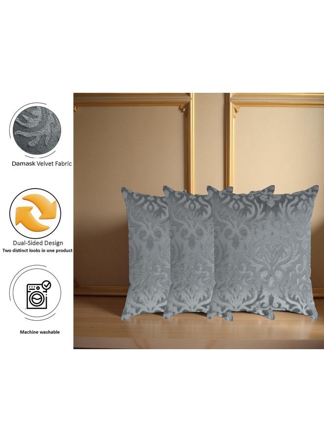 STARNSTYLE غطاء وسادة زخرفي من ستارنستايل مخمل 24x24 بوصة - مجموعة من 3، أغطية وسائد مربعة ناعمة من داماسك للكنبة، غرفة المعيشة أو ديكور المنزل - 60x60 سم رمادي - Image 2