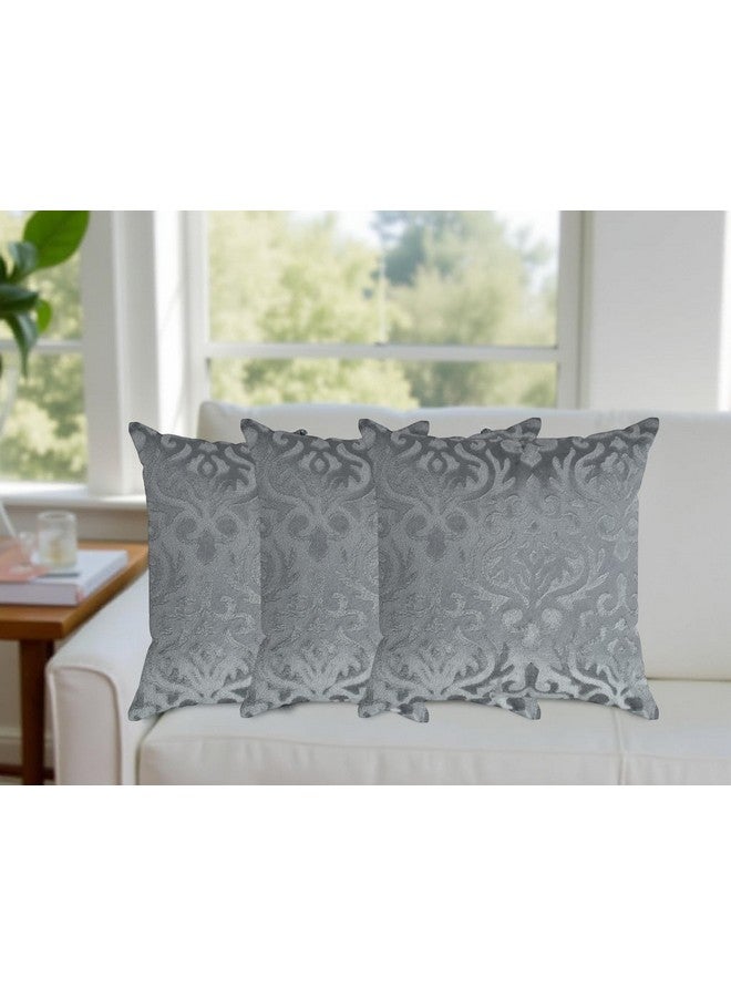 STARNSTYLE غطاء وسادة زخرفي من ستارنستايل مخمل 24x24 بوصة - مجموعة من 3، أغطية وسائد مربعة ناعمة من داماسك للكنبة، غرفة المعيشة أو ديكور المنزل - 60x60 سم رمادي - Image 1