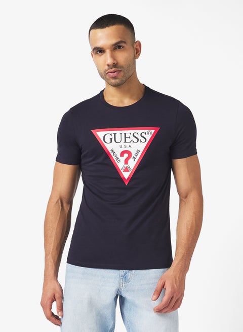 تيشيرت بياقة دائرية وأكمام قصيرة بشعار أصلي