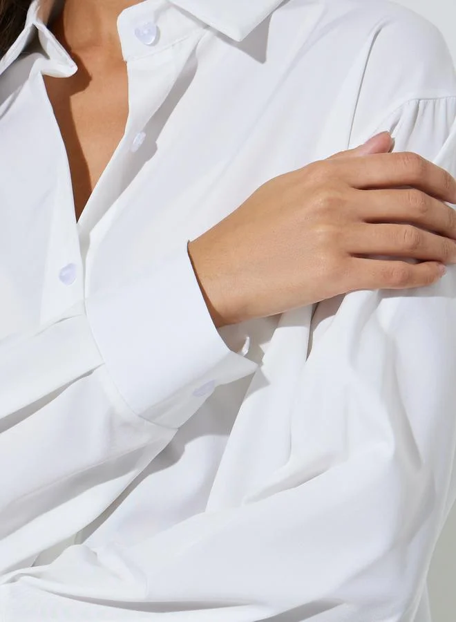 Styli  White Solid Longline Oversized Shirt for Women | Best Price UAE