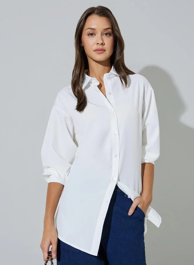 ستايلي White Solid Longline Oversized Shirt