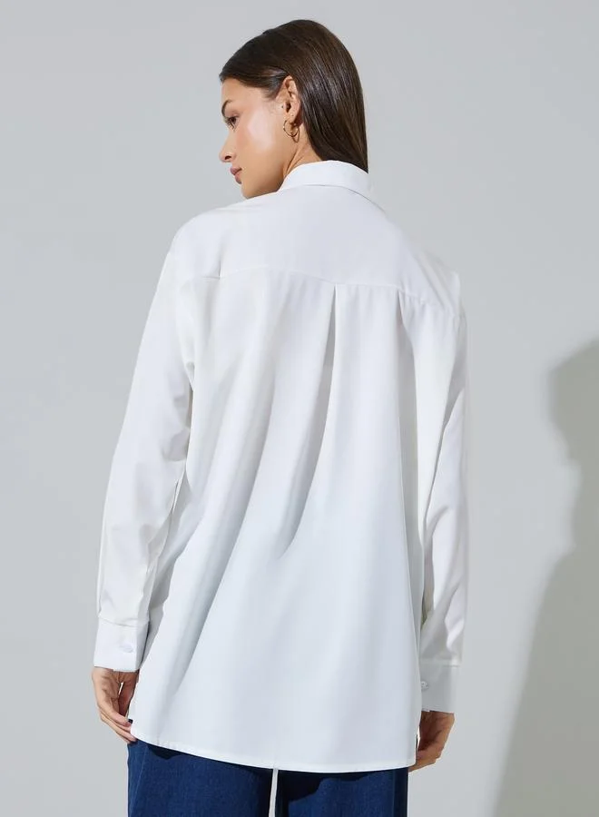 Styli  White Solid Longline Oversized Shirt for Women | Best Price UAE