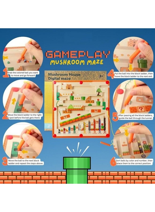Voroly Wooden Magnetic Maze Board Super Mario Theme Color Matching Learning Counting Puzzle Board Toddler Fine Motor Skills Toys for Boys Girls 3 4 5 Years Old - Image 3