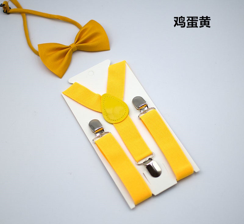 Kids Unisex Solid Y-Back Suspenders Bowtie Set Deep Coffee 