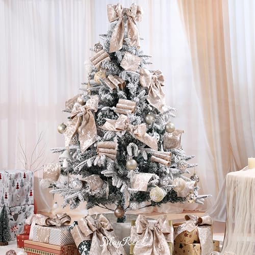 MAYREEL 4 Inch Champagne Gold Crushed Velvet Ribbon Wired Extra Wide Pale Gold for Christmas Decorations Gift Wrapping Wreaths Tree Toppers 10 Yards - Image 3